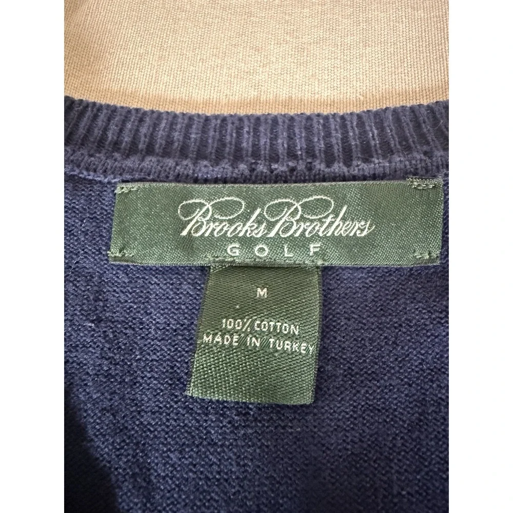 Brooks Brothers Vest Adult Medium Navy Blue Pullover V Neck 100% Cotton Mens